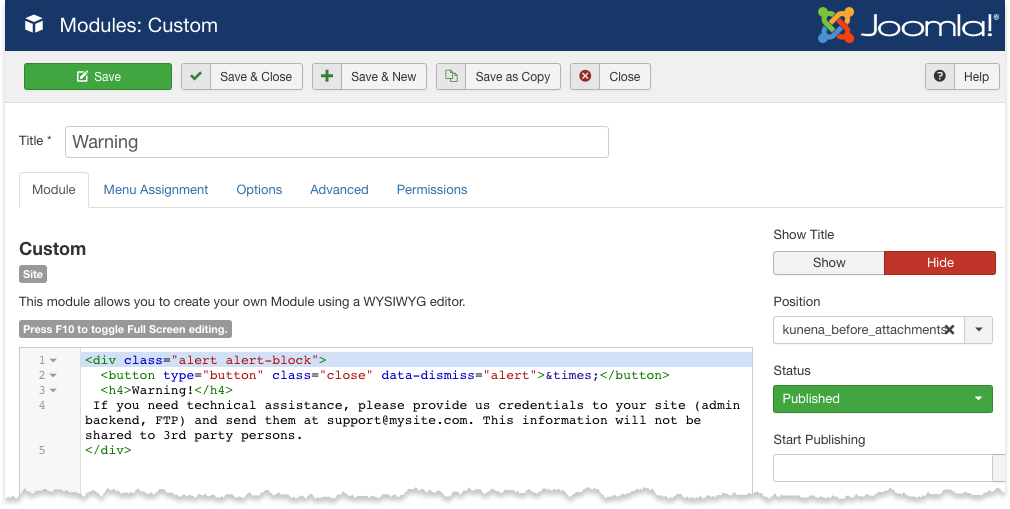 Adding HTML code to custom module - Kunena template