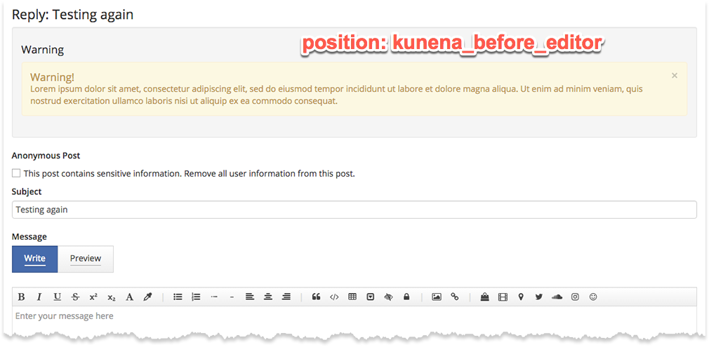 Kunena template - display module before the editor