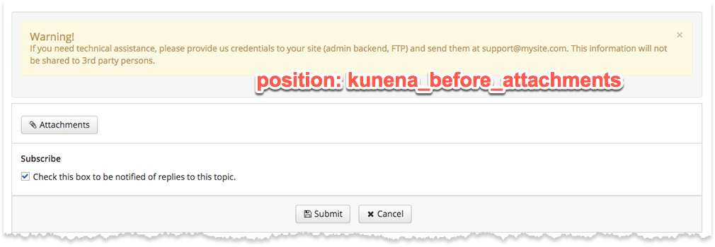Kunena template - display the module before attachments