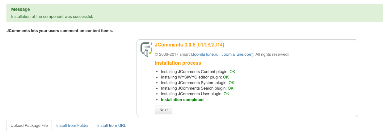 Successful JComments installation