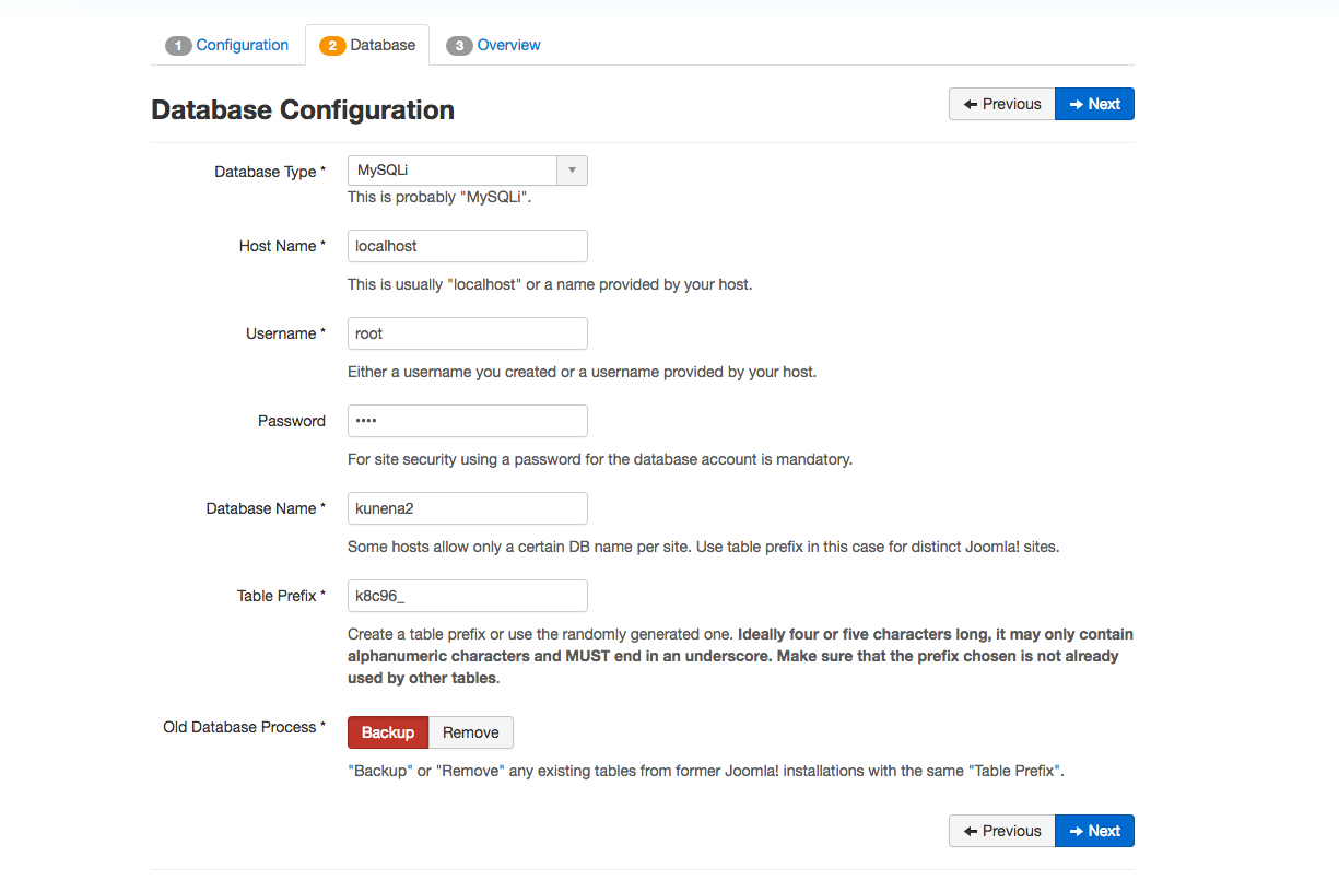 Joomla installation - Step 2