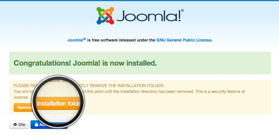 Joomla successfully installed