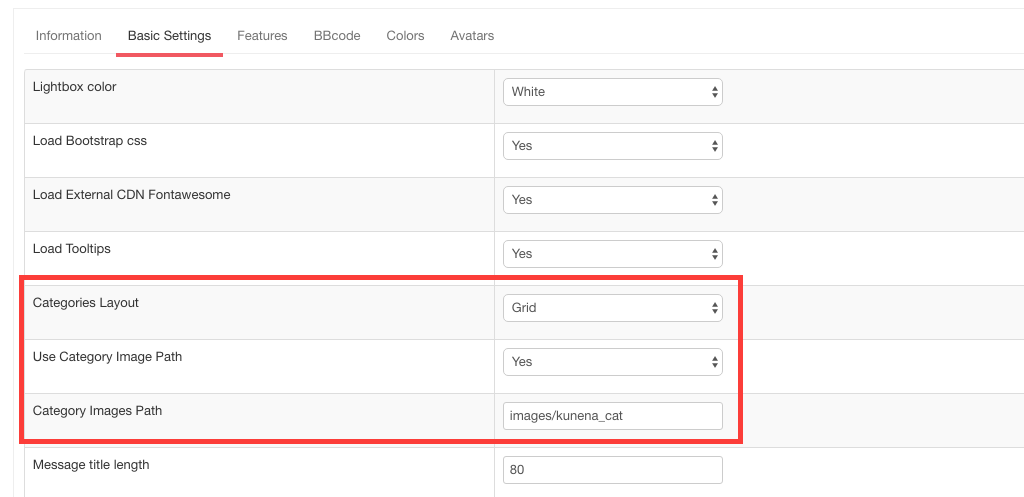 Kunena template - Basic settings