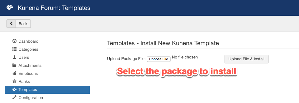 Select Kunena template to install