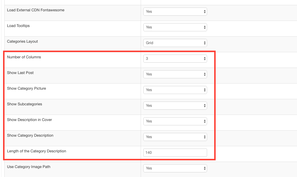 Kunena template - column settings