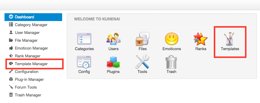 Go to Kunena template manager