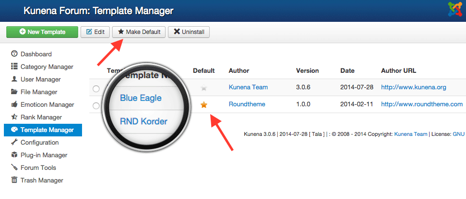 Make Kunena template default