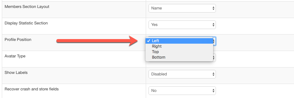 Change profile position in Kunena template settings